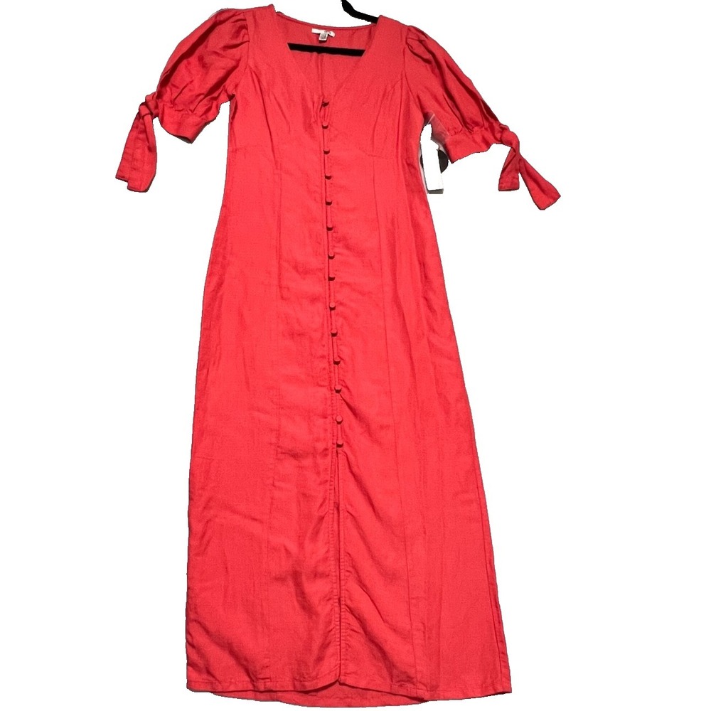 Amuse Society Palo Maxi Dress Women Small Coral Boho Puff Sleeve Button Front